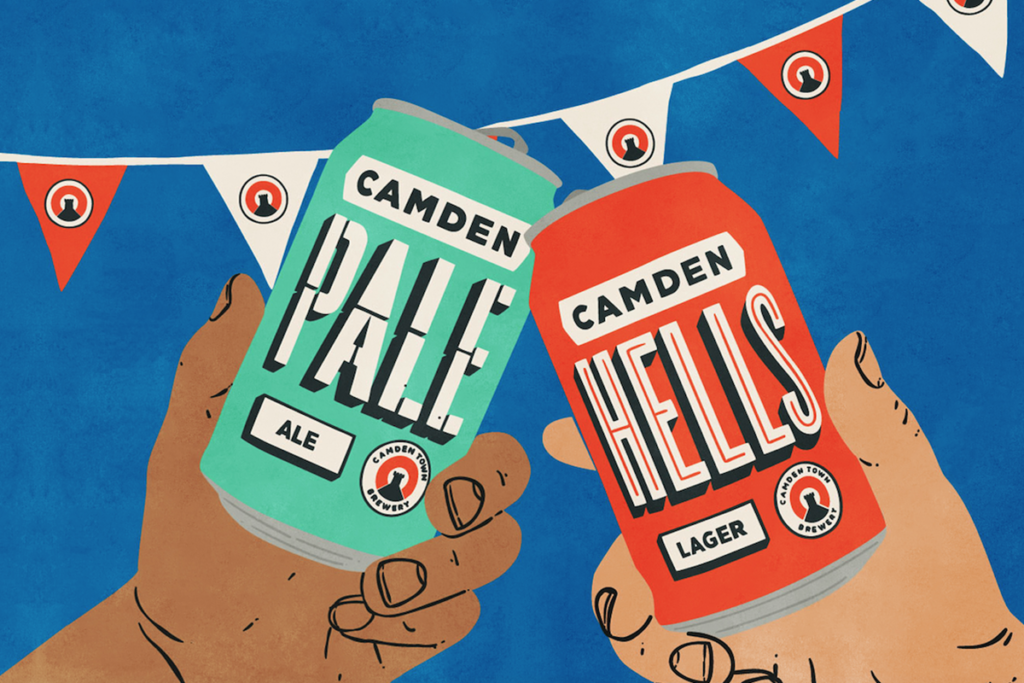 CAMDEN TOWN BREWERY HELLS LAGER WE LOVE FOOD ITS ALLWE EAT